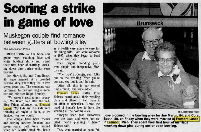 Fremont Lanes - November 1994 Article On Marriage At The Alley
